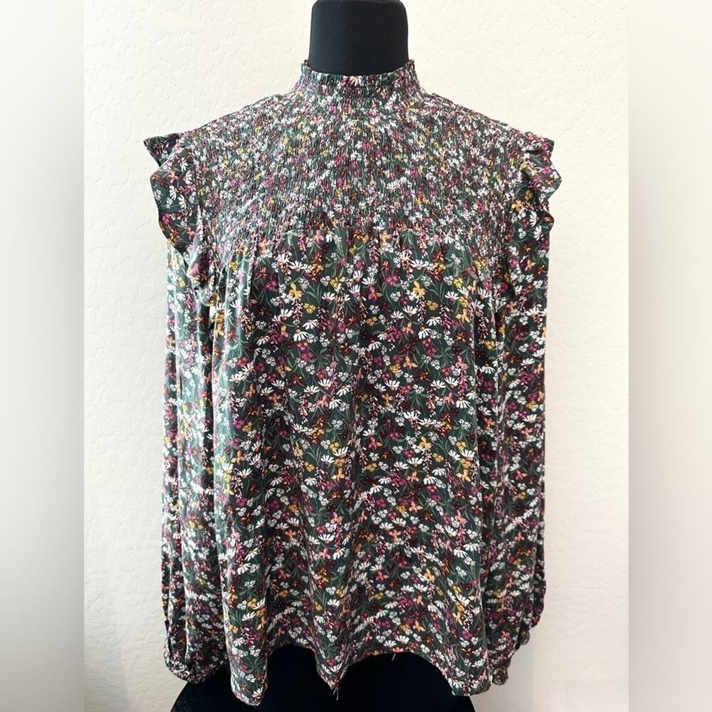 DRAPER JAMES RSVP | Green Floral Smocked Ruffle Blouse NWT | 2X - Picture 3 of 9
